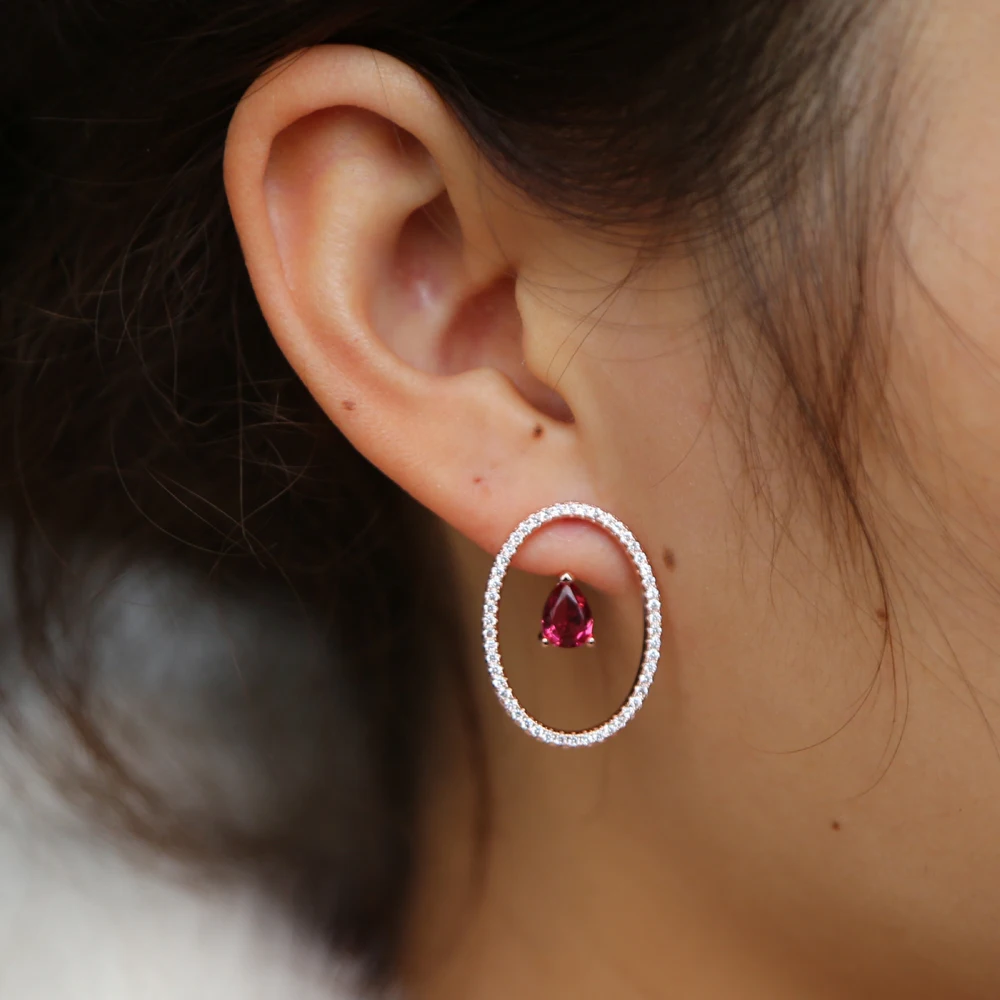 

2019 teardrop cz Stud Earring For Women Rose Gold Color Double Sided Fashion Jewelry Earrings Female Ear Brincos Pending