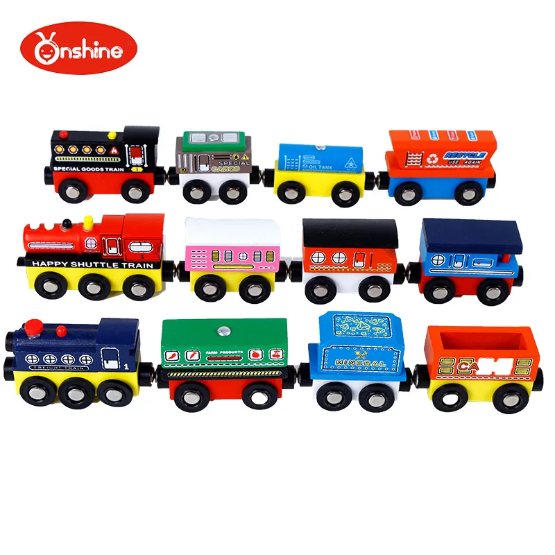 

Onshine wooden 12-segment magnet train crane set compatible original wooden track toys for boys