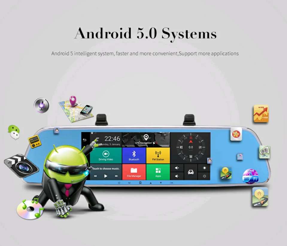 Автомобильный видеорегистратор 7 дюймов 3G Wi Fi камера заднего вида Android 5 0 четыре