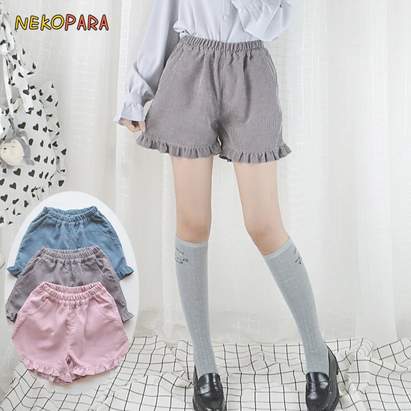

Casual All Match Winter Autumn Women's corduroy Shorts Warm Ruffles Trim Thick Shorts wth Back Pockets 5 Colors