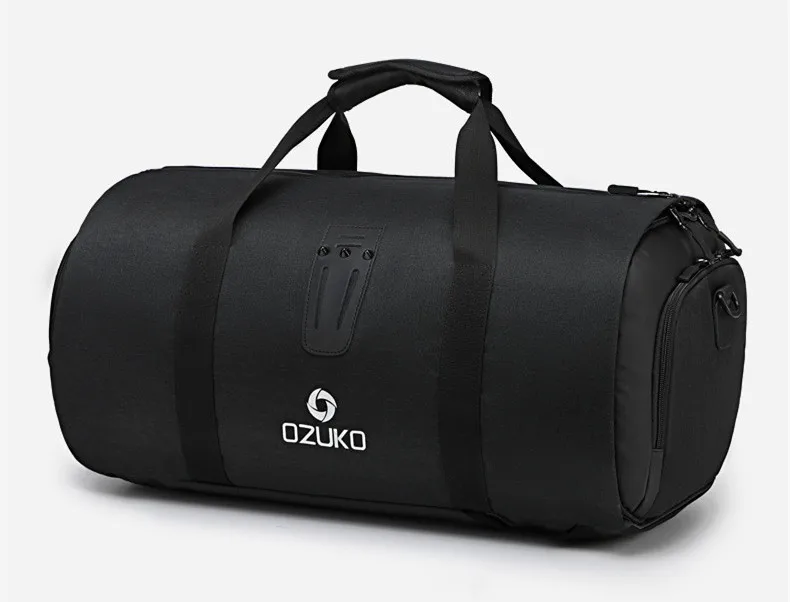 OZUKO, дорожная сумка, мужская, большая емкость, многофункциональная, водонепроницаемая, вещевой мешок, костюм, для хранения, ручная сумка для путешествий, сумки для багажа с сумкой для обуви - Цвет: Черный