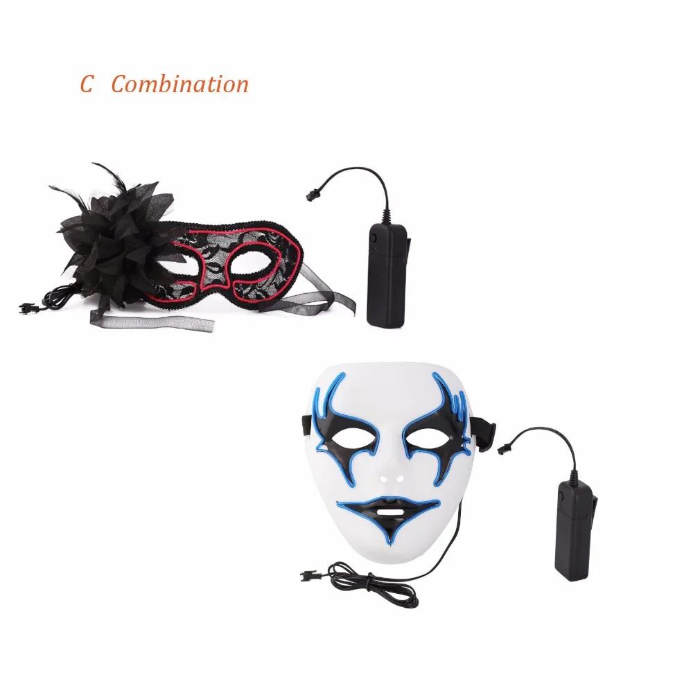 2 шт./лот 6 Комбинации EL Провода загорается светодиодный маска + контроллер неоновый Rave ужасные Косплэй костюм для Хеллоуина