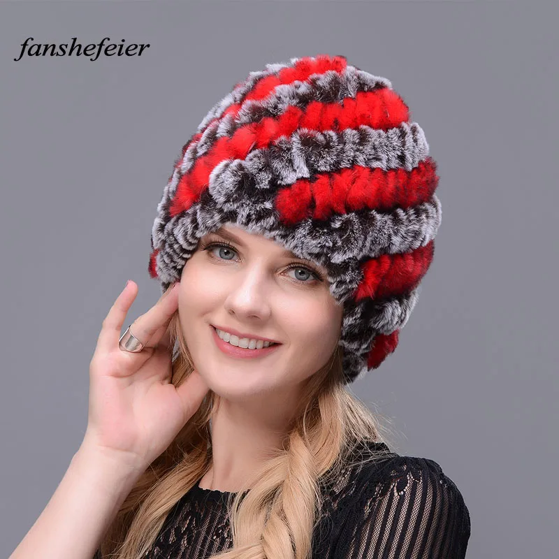 Женские зимние шапки Fanshefeier теплые вязаные меховые из натурального меха