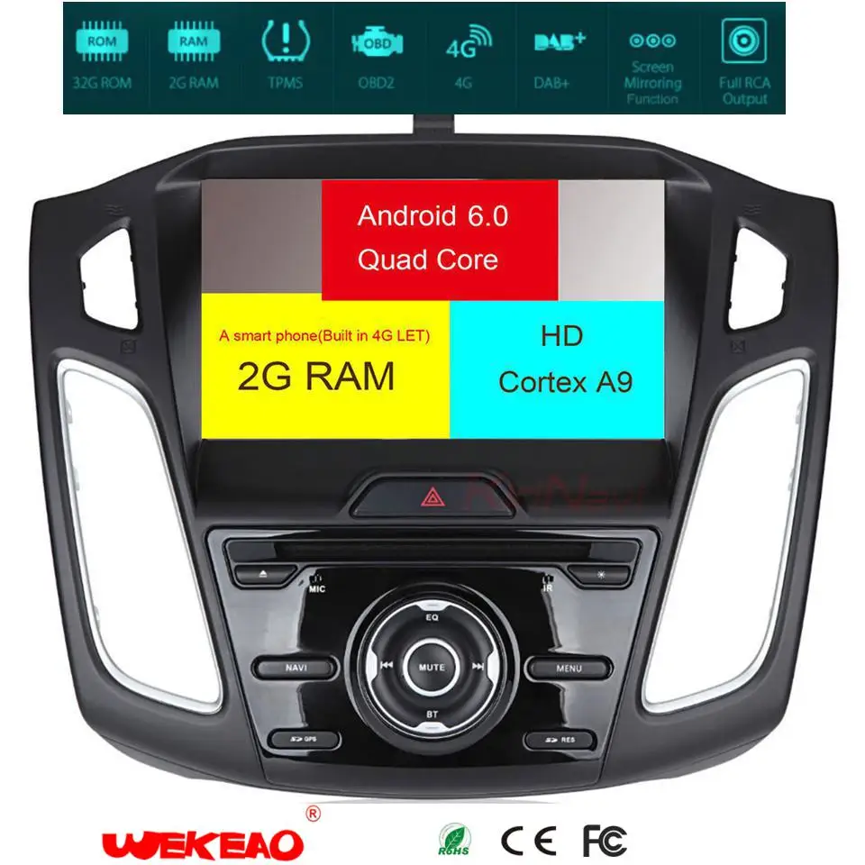 Wekeao Luxury Auto GPS Navigation Player For Ford Focus 2015-2017 Support Video/Radio With Octa Core 4G Let Android 7 Bluetooth |