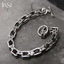 7mm 925 Sterling Silver Bracelet Men Mantra Letter 19-21CM 100% S925 Solid Thai Silver Link Chain Bracelets for Women Jewelry