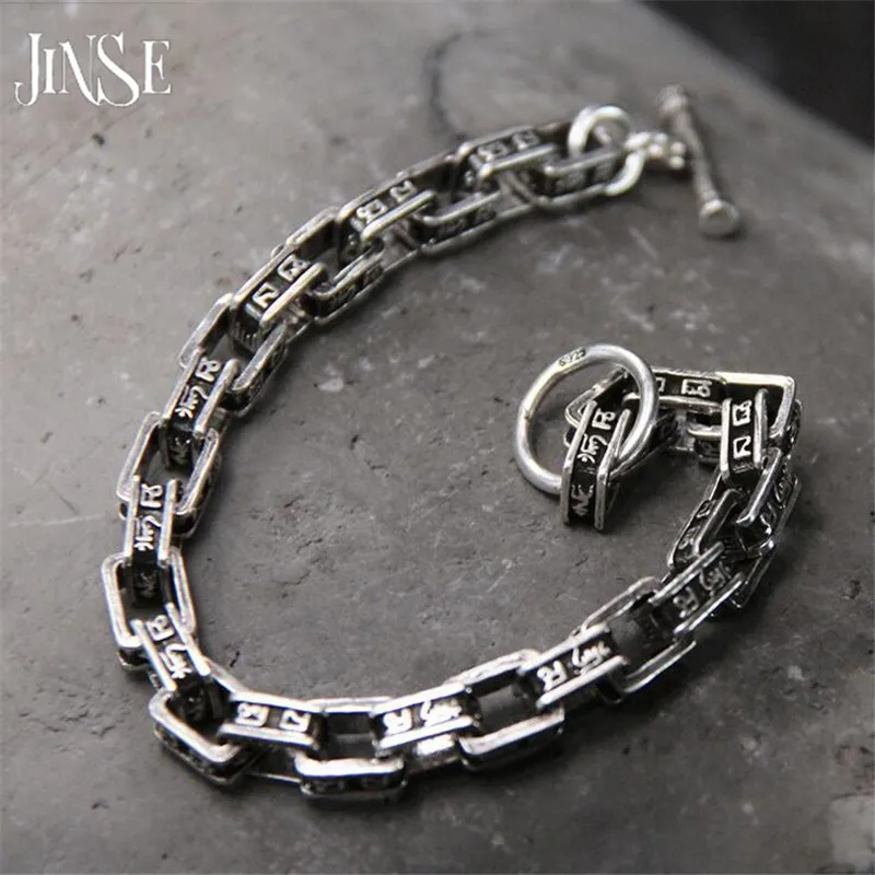 7mm 925 Sterling Silver Bracelet Men Mantra Letter 19CM 100% S925 Solid Thai Silver Link Chain Bracelets for Women Jewelry 7mm 925 Sterling Silver Bracelet Men Mantra Letter 19CM 100% S925 Solid Thai Silver Link Chain Bracelets for Women Jewelry