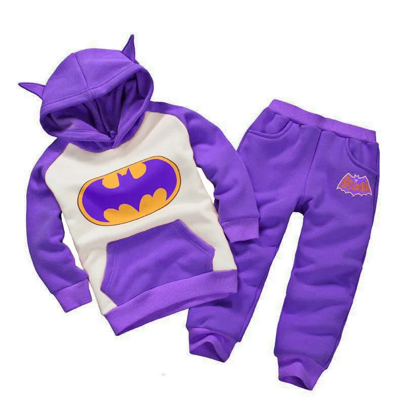 Комплекты одежды для детей комплекты одежды с рисунком Бэтмена для мальчиков и девочек модная толстовка с капюшоном+ штаны для детей от 1 до 6 лет, детская одежда для бега