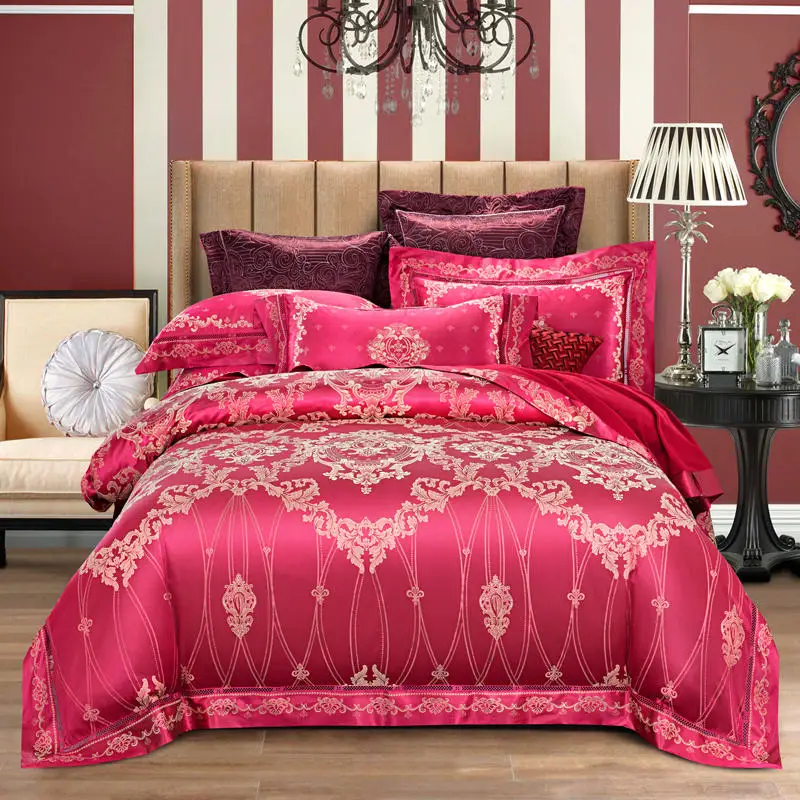 2019 New Luxury Red Silk Satin Bedding Set King Queen size ...