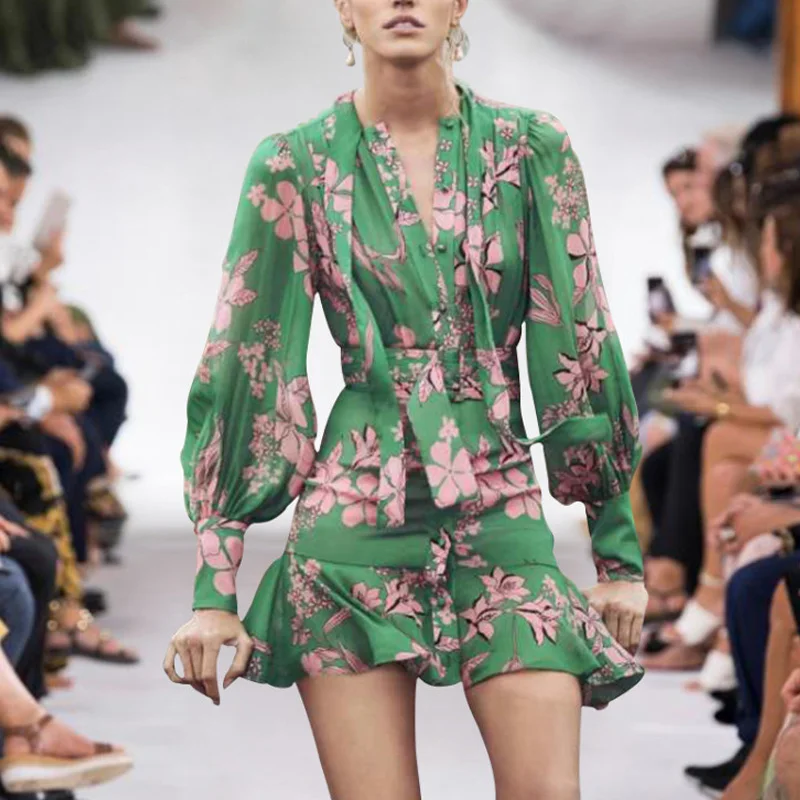 

Mini Dress Mermaid High Quality Summer New Women'S Fashion Party Sexy Boho Beach Vintage Elegant Chic Print Long Sleeve Dresses