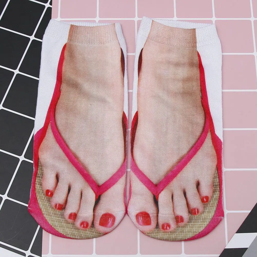1 пара носков с 3D принтом в форме тапочка для женщин и девочек, забавные носки, короткие носки с низким голенищем, незаметный Носок, короткие носки-лодочки, горячая распродажа - Цвет: red