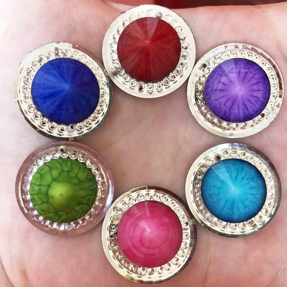 Hot 6pcs 25mm Resin shiny Crack Round Flatback Rhinestone bead Child Work Scrapbooks DIY 2 hole Wedding ornaments craft PR72 | Украшения и