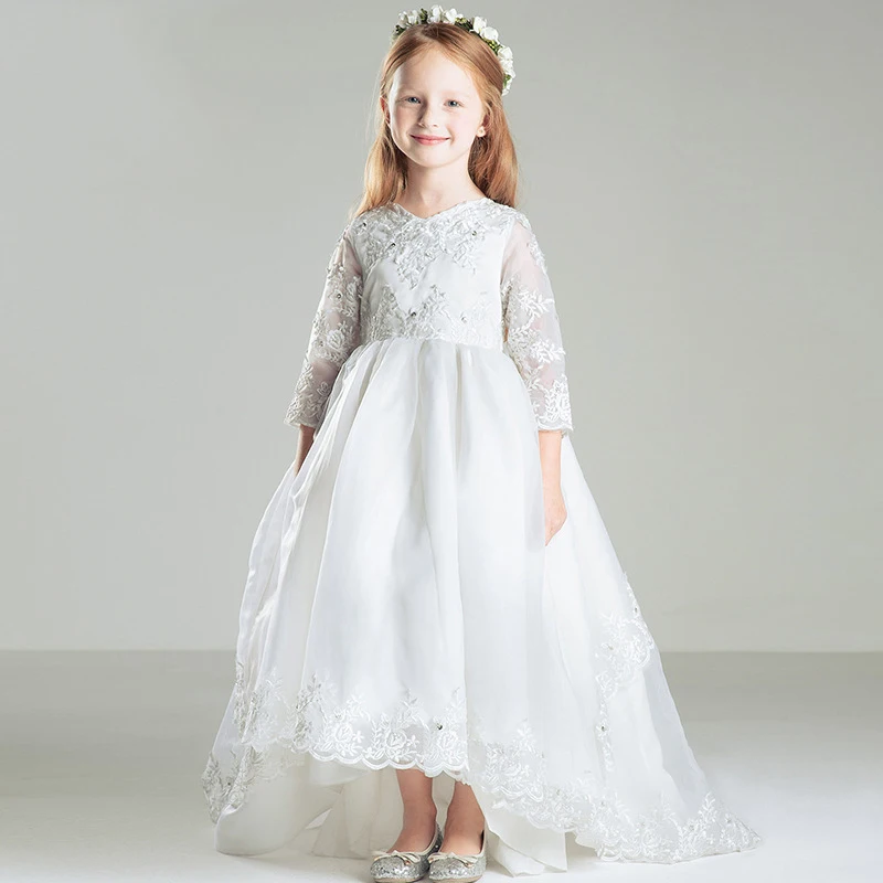 Girl Flower Dress for Wedding Long Sleeve Princess Dress Lace Embroidered Kids Wedding Dress Girl Flower Dress for Wedding Long Sleeve Princess Dress Lace Embroidered Kids Wedding Dress