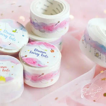 

3pcs Pink fairy tale color washi tape set 25mm Cartoon cat cloud masking tapes stickers decoration gift kids Stationery EJ313
