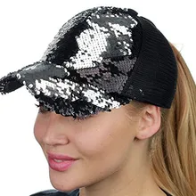 Модная бейсболка с пайетками Мужские Женские двухцветные блестки бейсболка Регулируемый ремень шляпы casquettes#370