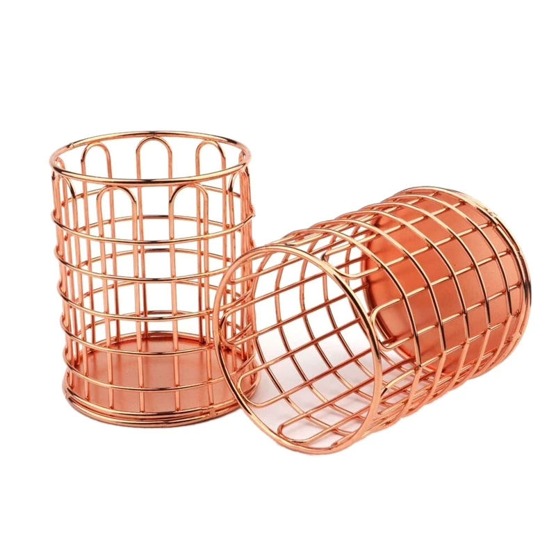 

Pen Holder, Makeup Brush Holder Wire iron Pencil Holder Rose Gold Desk Accessories - 2 Pack