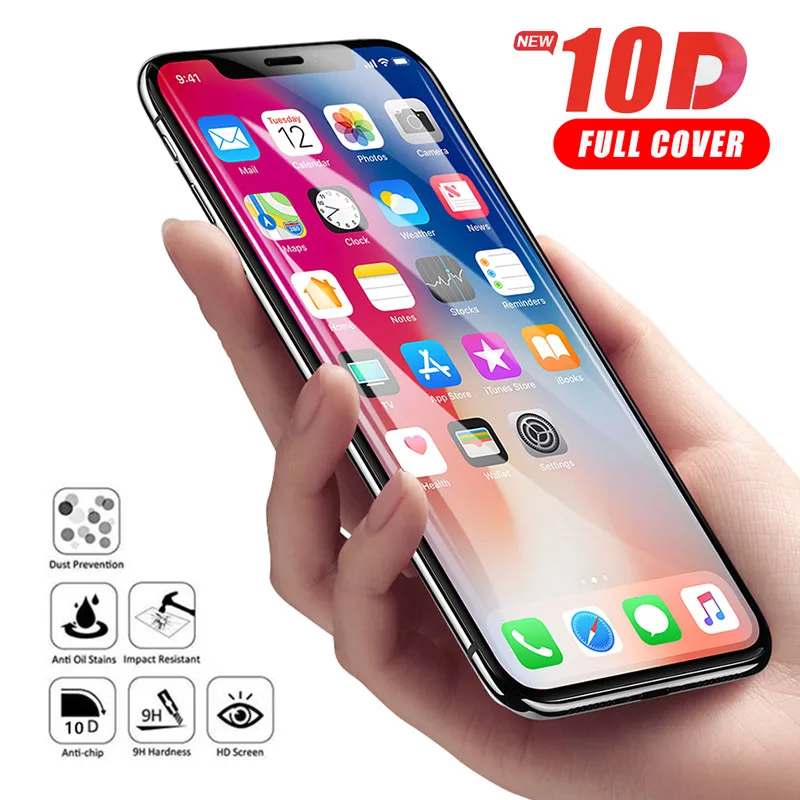 

10D Full Cover Protection Glass For iPhone 8 7 6 6s Plus Screen Protector Tempered Glass For iPhone XR XS Max Film