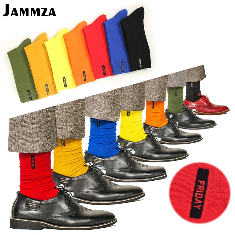 

Mens Combed Cotton Bright Solid Color Socks Business Dress Socks for Man Embroidery Days of The Week Socks Long British Style