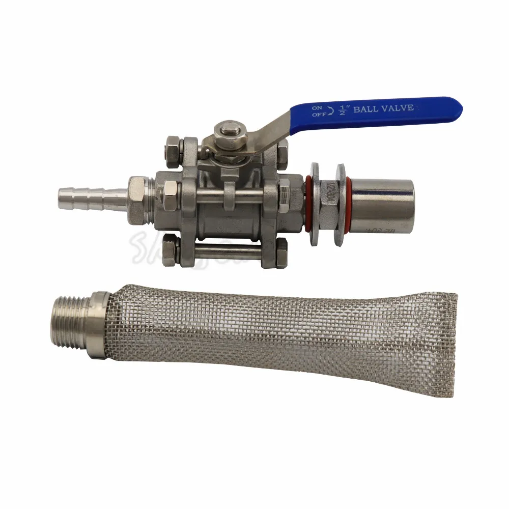 Stainless Steel Ball Valve Weldless Boil Kettle Ball Valve Bazooka Kit 6Kettle Screen, 12Hose Barb Fitting Homebrew Hardware (4)