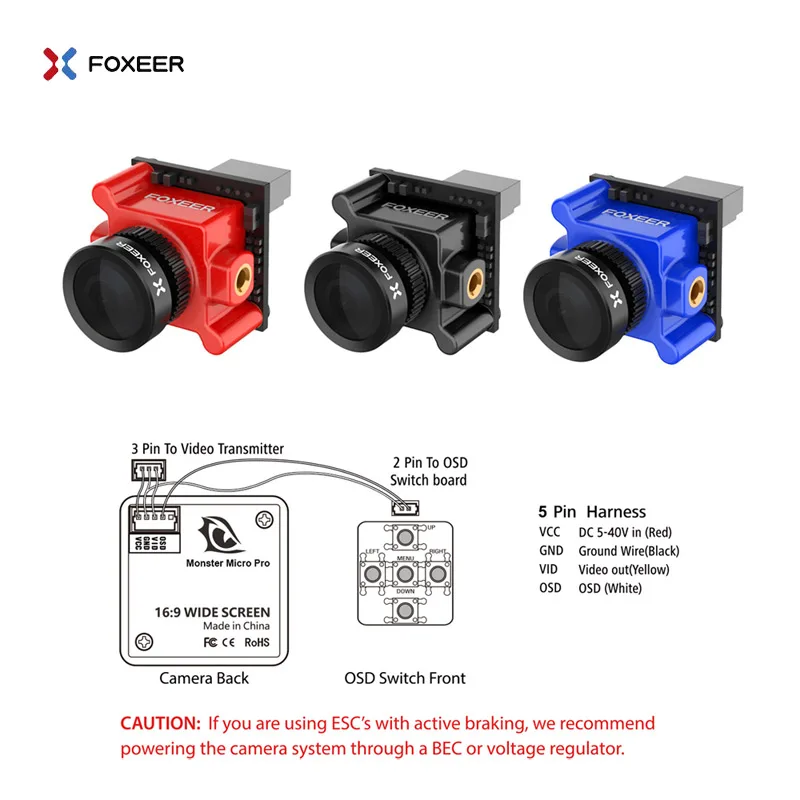 Foxeer Monster Micro Pro 1 8 мм 16:9 1200TVL PAL/NTSC WDR низкая задержка FPV камера Встроенный OSD DC 5 V-40 V