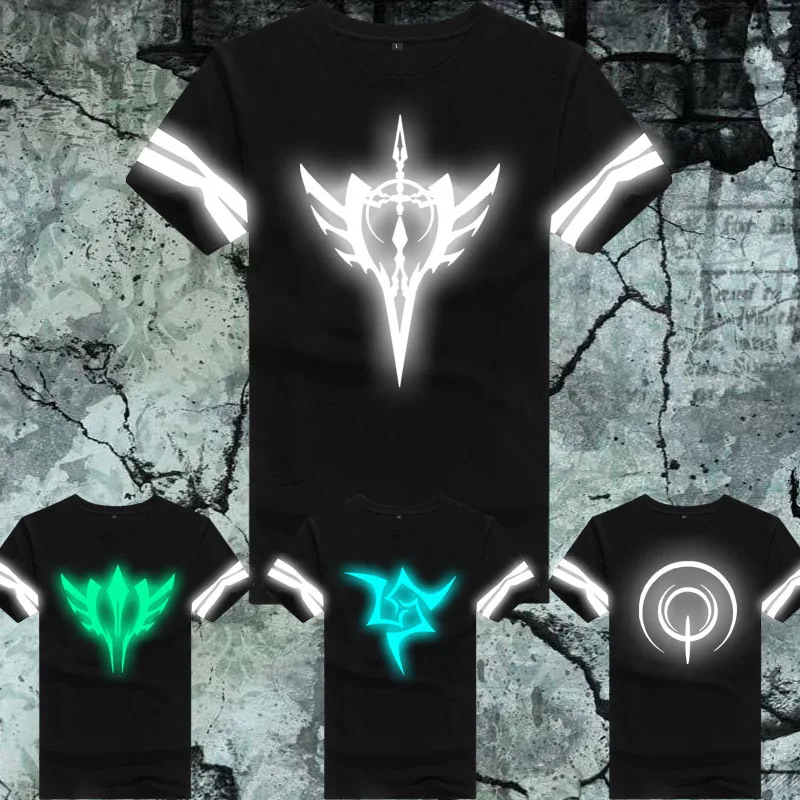 

RXLZOON Summer Fluorescent Anime Fate Zero Stay Night T Shirt Male Luminous In Dark saber Short Tshirts