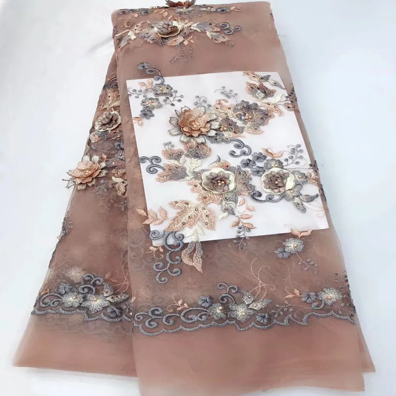 

Latest African Lace Fabric Hot sale 3D flowers beads Lace Nigerian Lace Fabric 2019 High Quality Lace With Stone QG641