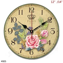 Único francés rosa flores diseño Vintage rústico retro Shabby Chic decoración hogareña cocina 12,14 pulgadas Reloj de pared de madera