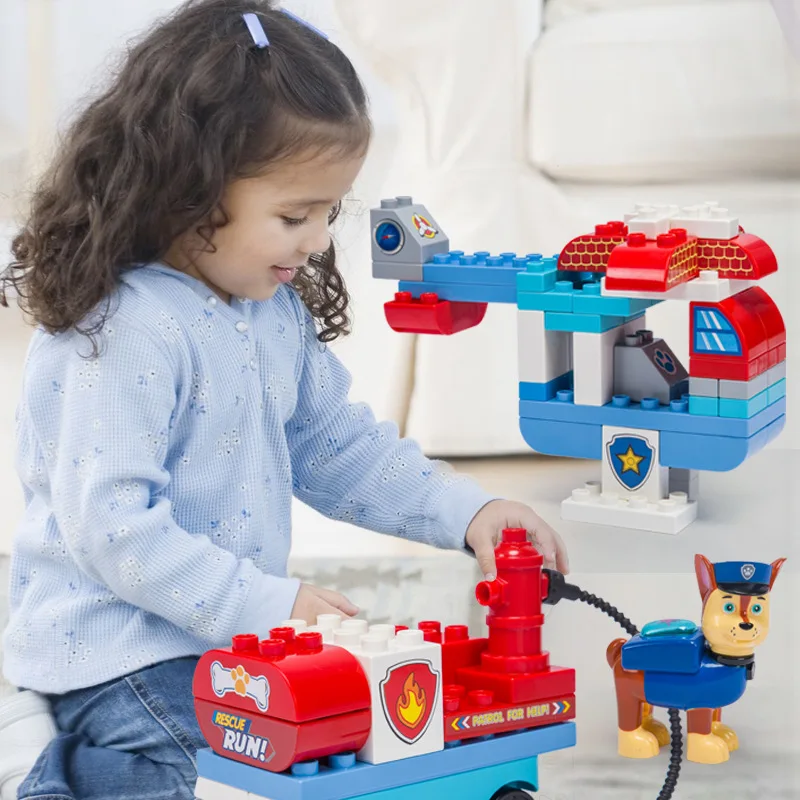 

Paw patrol puzzle building block bus watchtower large particles assembled dog patrol team assembled educational toys