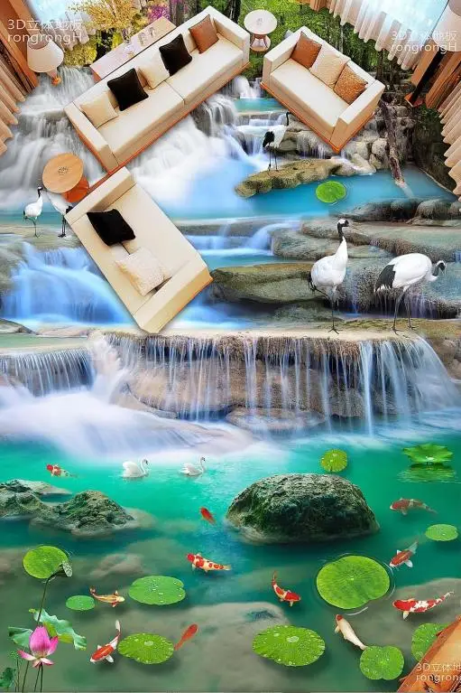 

Customized Modern 3D Flooring waterfall landscape Wallpaper For Walls 3 D PVC Waterproof self-adhesive Floor Wallpaper