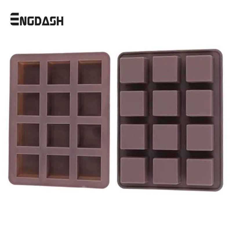 

ENGDASH 1pc 12 Squares Cake Tools Cupcake Chocolate Baking Tray Fondant Kitchen Bakeware Silicone Mousse Cake Mold Muffin Pan