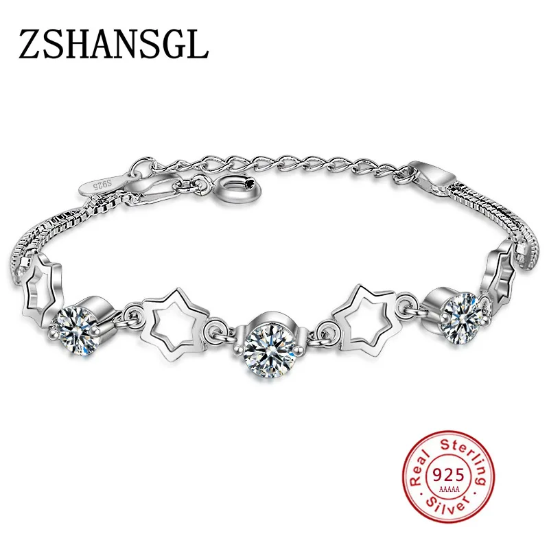 

New Fashion Star with Purple/White Crystal Bracelet&Bangle for Women Love Forever 925 Sterling Silver Jewelry Charm Bracelets