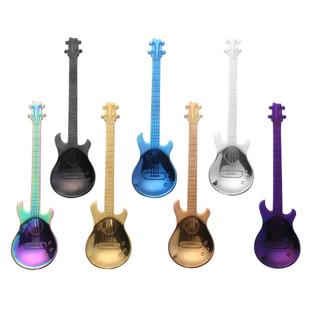 Многоцветная креативная гитара из нержавеющей стали ложки Радужный Кофе Чай ложка для льда Flatware для питья в подарок сувенир#45