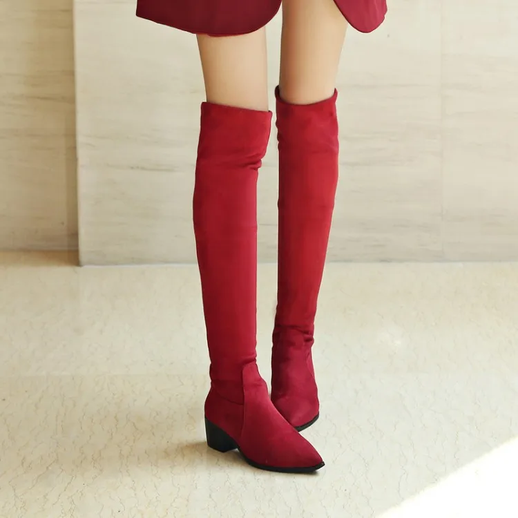 Big Size Elegant pointed high-barreled thick-heeled middle-heeled slim women's boots | Обувь