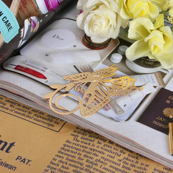 Золотистые металлические бабочка Закладка стационарных поставляет металлические закладки книга клип офисные аксессуары Школьные