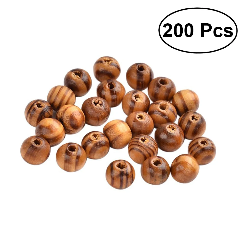 200pcs Mixed Natural Painted Wood Beads Round Loose Wooden Bead For DIY