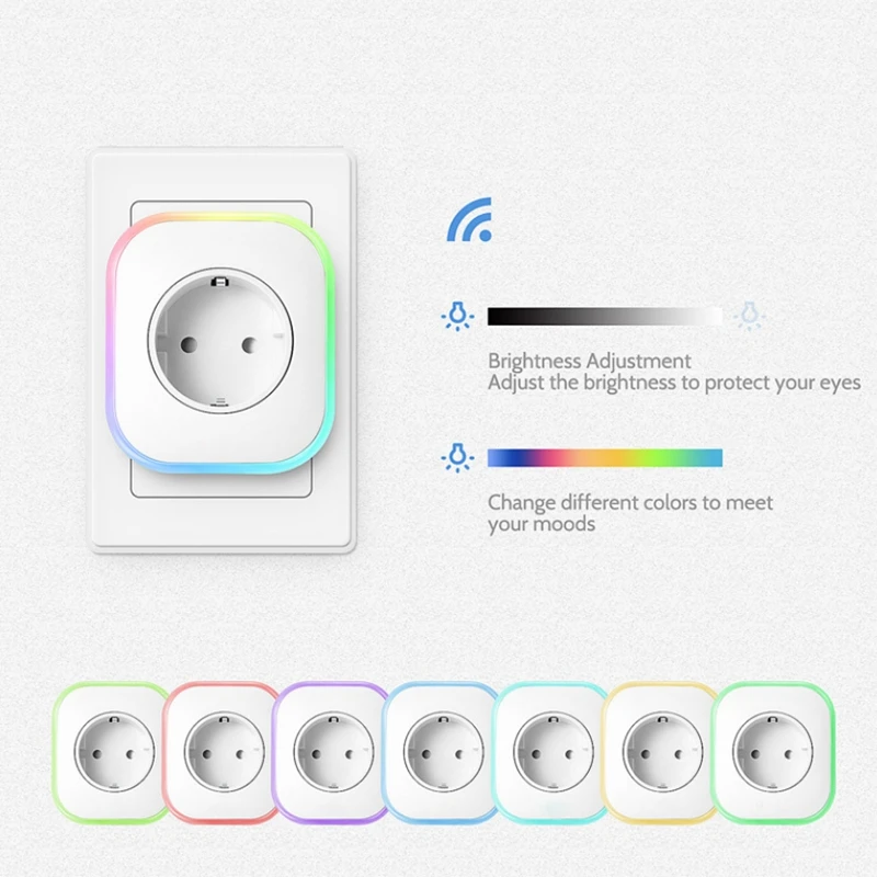 

Smart EU plug Wifi Socket with switch Phone APP Voice Remote Control Home Automation Timer Switch Wall Plug with RGB LED Light