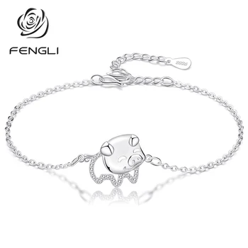 

FENGLI Silver Color Pig Shape Delicate Simple Bracelet Charm Chain Bangle Adjustable CZ Jewelry Birthday Gift Wholesale