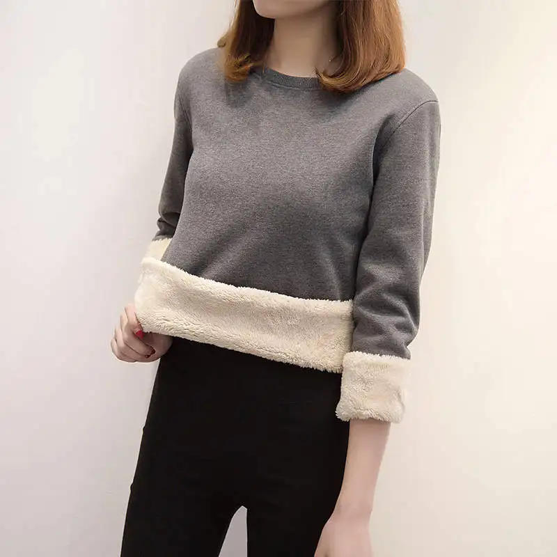 

Autumn Winter Lambs Wool Warm Sweatshirt Women Thick Plus Velvet Black Hoodies Women Moletom Feminino Pullover Sweatshirts C5719