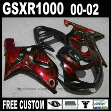 Red chamas preto carenagem kit para SUZUKI GSXR 2000 2001 2002 1000 carenagens de alta qualidade 00 01 02 K2 GSXR1000 YH48