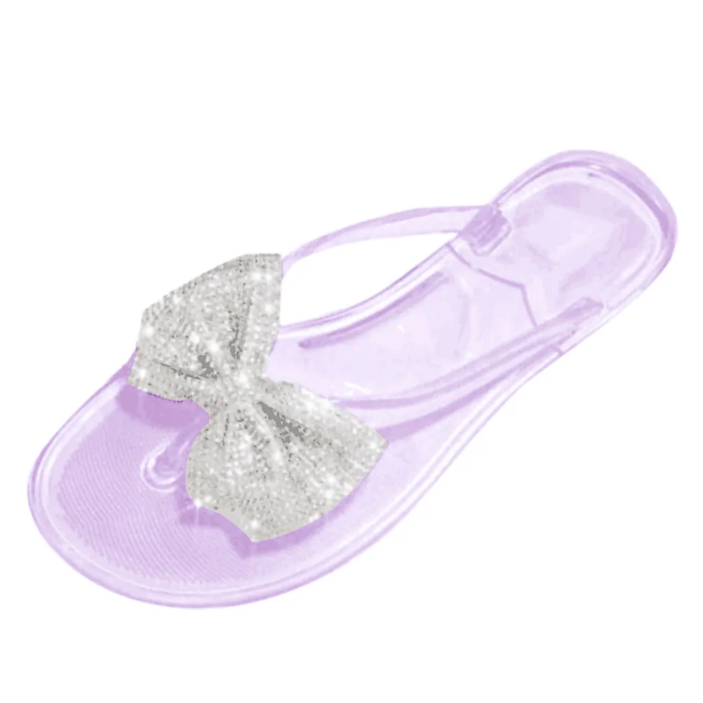 

slippers female summer fashion Luxury Rhinestone bow flip flops wear wild flat jelly slippers Outdoor Female zapatos de mujer