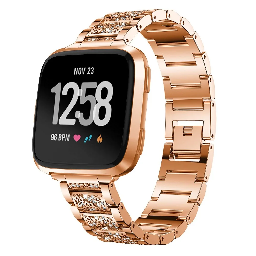 KINGBEIKE Stainless Steel Watchband For Fitbit Versa Watch Band Replacement Metal With Diamond Smart Bracelet Strap Accessorie KINGBEIKE Stainless Steel Watchband For Fitbit Versa Watch Band Replacement Metal With Diamond Smart Bracelet Strap Accessorie