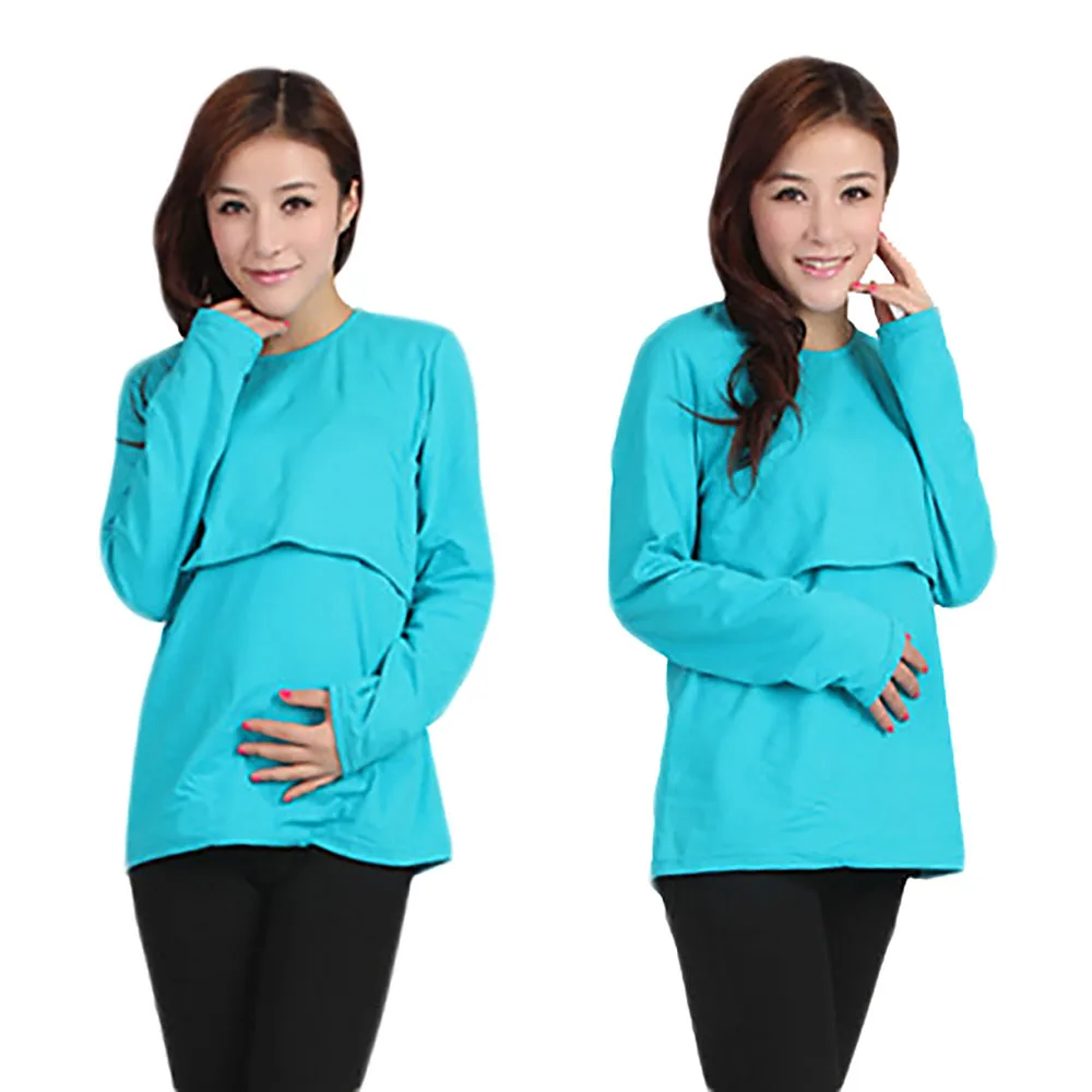 Одежда с длинными рукавами для отдыха Грудное Кормление кормящих Средства ухода за кожей для будущих мам Одежда для беременных Для женщин - Цвет: Light Blue