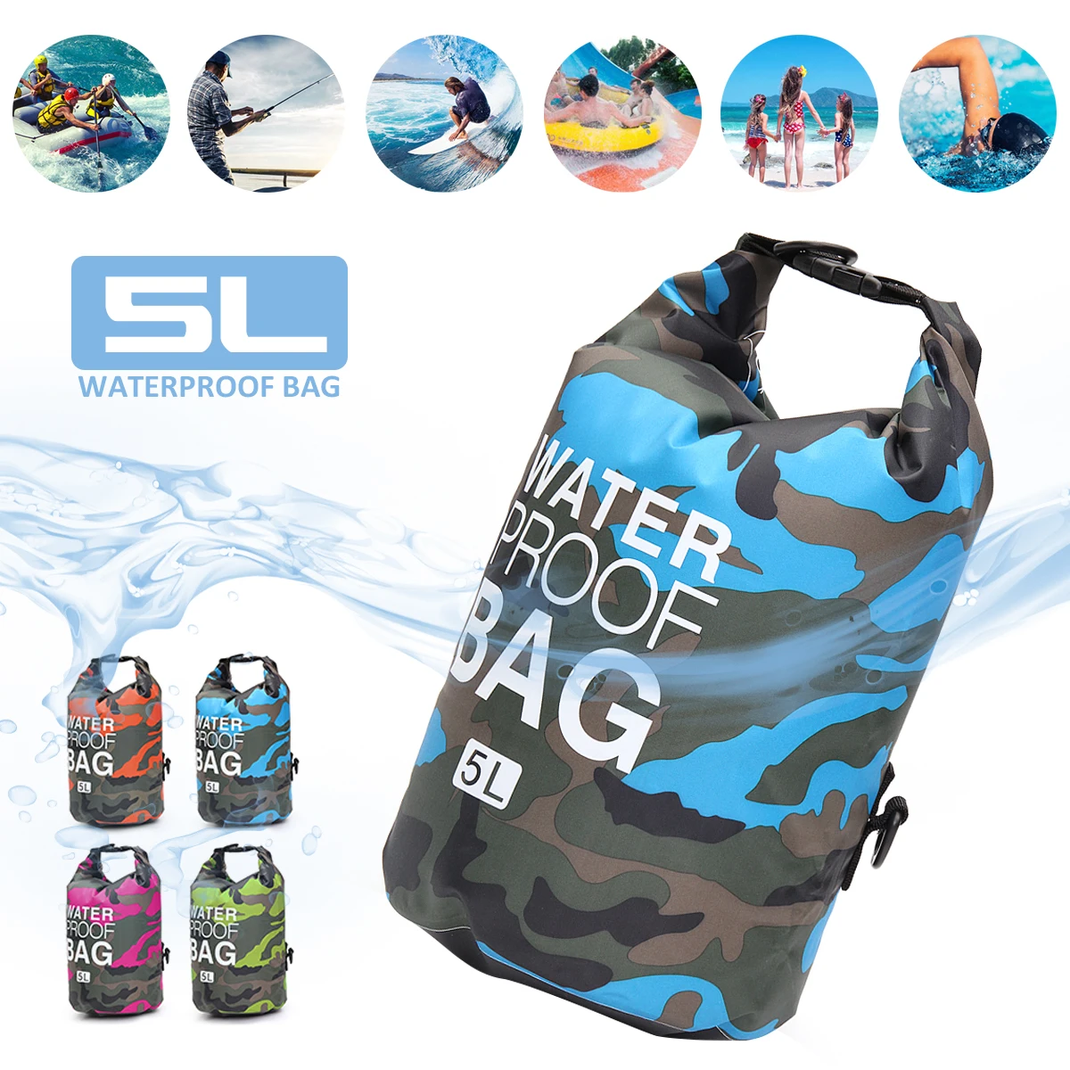 

5L Lightweight Foldable Outdoor Waterproof Dry Bags Swimming Bag Water Resistance for Boating Kayaking Camping Rafting