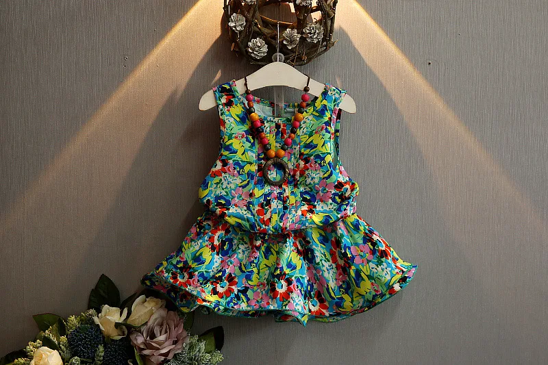 

[Bosudhsou.] #J-1 New Colorful Dress Sleeveless Children Clothing Dress girl flower Kids layer floral Dresses Girls Clothes