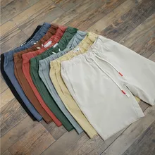 Новые летние модные повседневные мужские короткие штаны с высокой талией, хлопковые льняные штаны M-7XL размера плюс, свободные