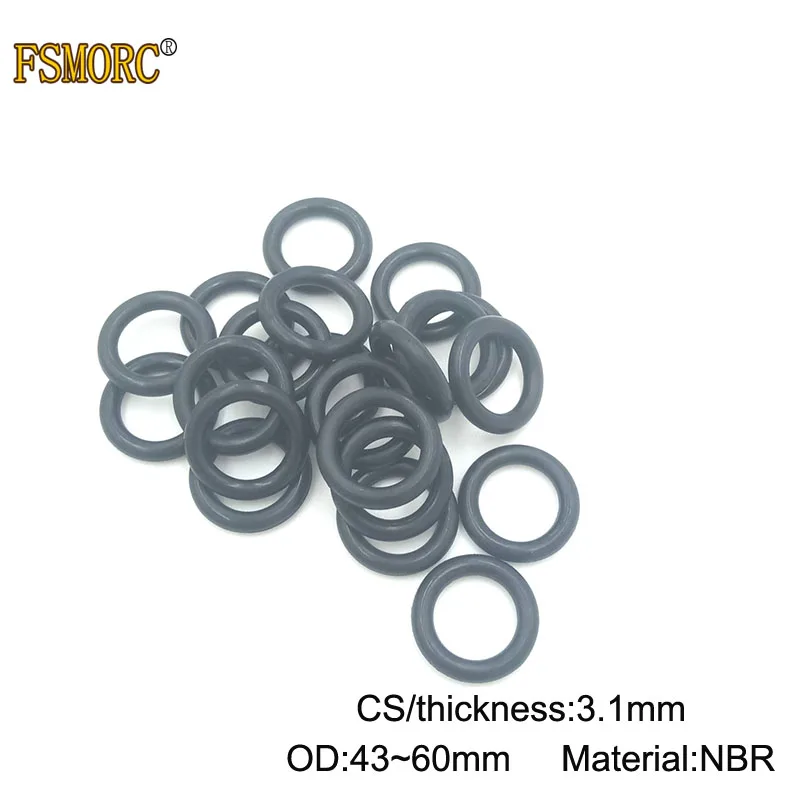 

100pcs OD 43 44 45 46 47 48 49 50 51 52 53 54 55 56 57 58 59 60mm x 3.1mm Thickness CS NBR o ring seal Rubber Gasket Mechanical