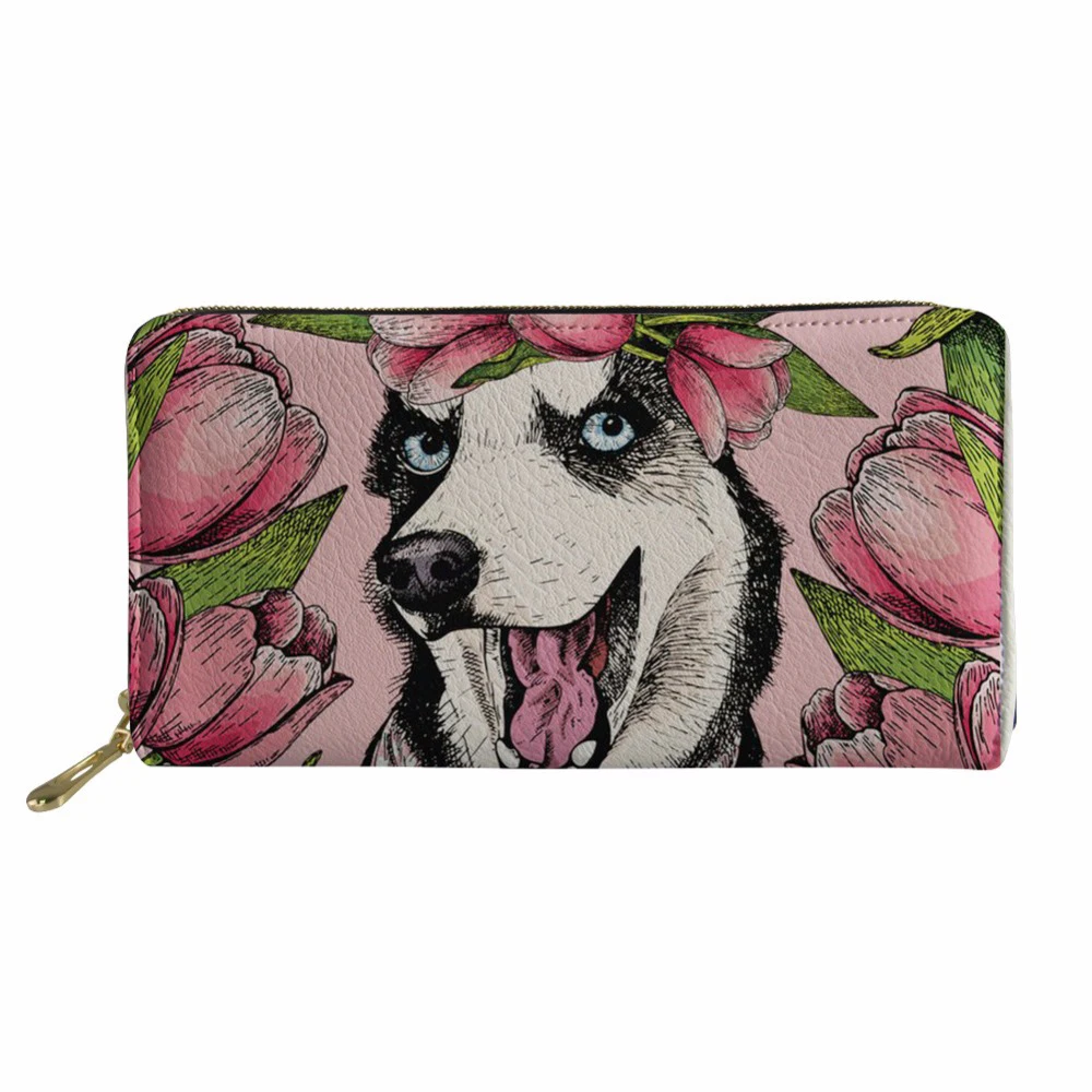 

Long Purse&Wallet for Credit Caed Women Husky Printing Cluth Phone Cash Holder Females Coin Change Pocket for Girls