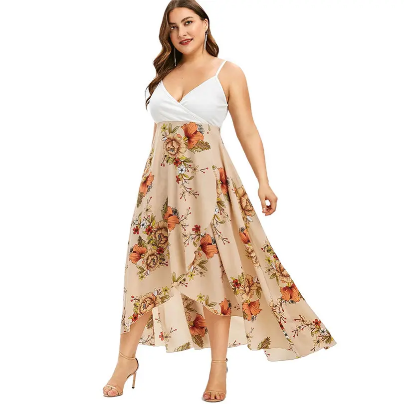 New Women Summer Plus Size V-neck Casual Bohemia Print  Sling Backless Swing Dress Holiday Fashion Party Dress Vestidos #4A30 (4)