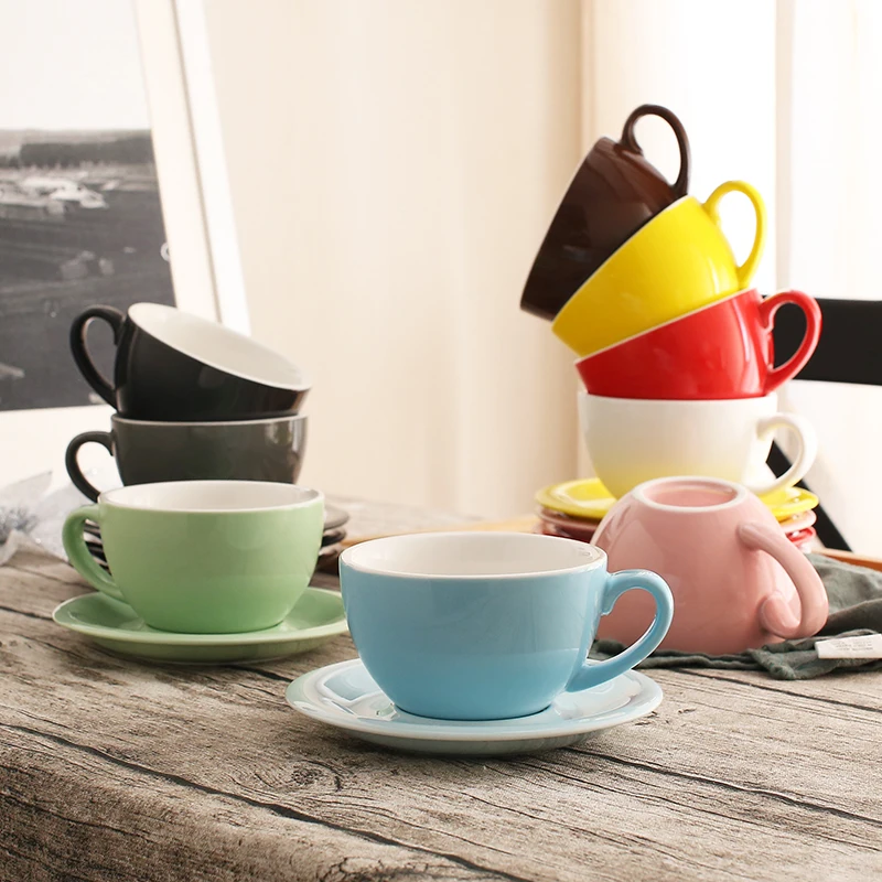 ماكارونس الأوروبية Coffeeware القهوة كأس مجموعة رشاقته المهنية واسعة الفم تنقش سحب أكواب اتيه القدح المنزل المطبخ الإفطار