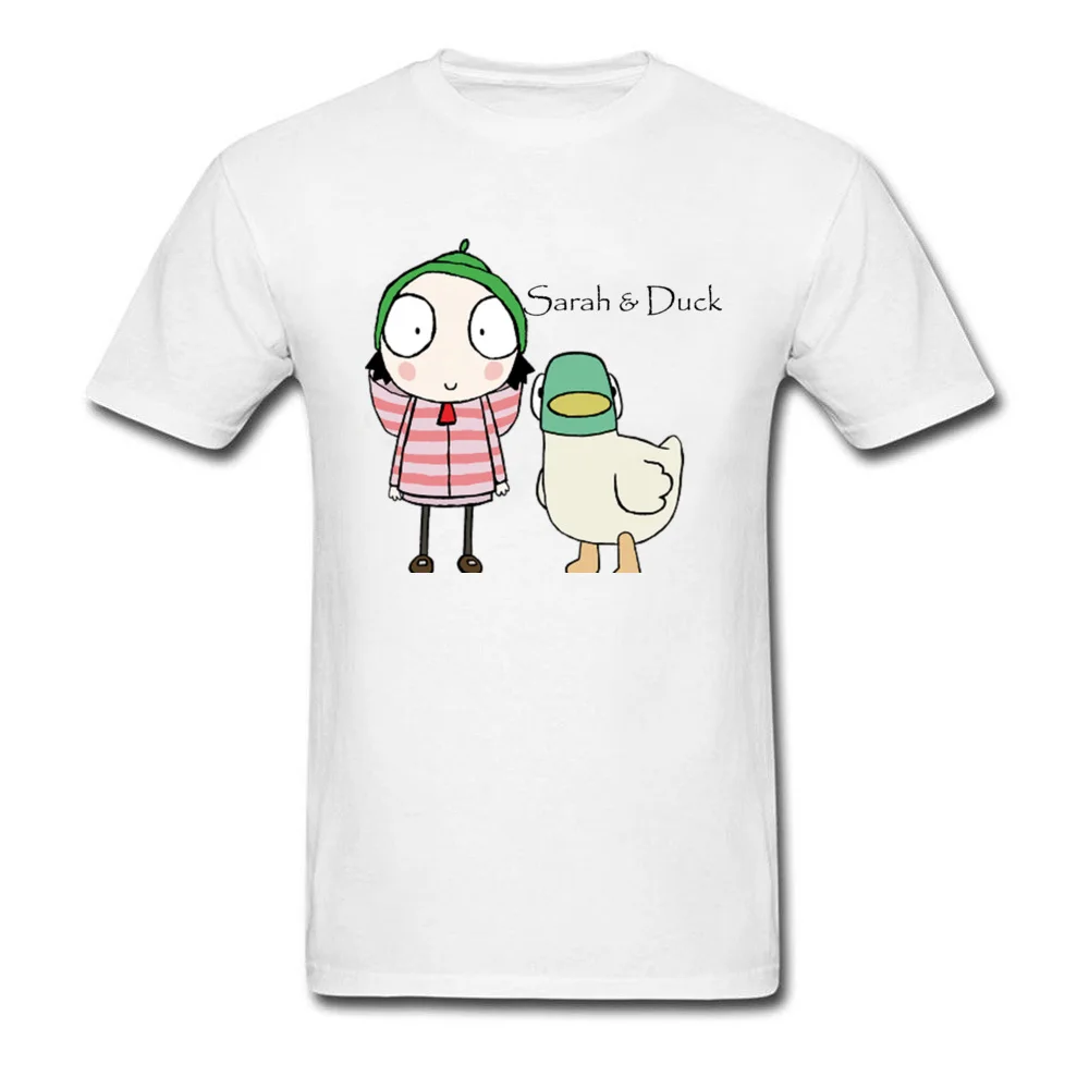Sarah Duck Friends Leisure Summer/Autumn 100% Cotton Fabric Round Collar Men Tops Tees Tee Shirt Funny Short Sleeve T Shirt Sarah  Duck Friends white