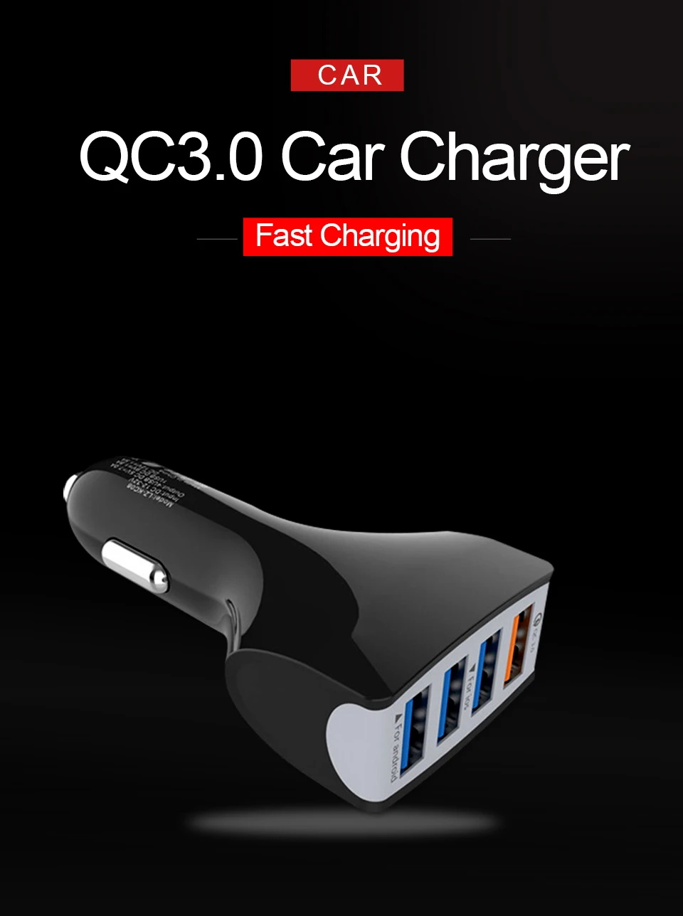 Car Charger QC3.0 4USB Charging For Mobile Phone Tablet CE FCC ROHS Certification 12V-24V-32V 3.5A Fast  Chargers For Car Truck (1)
